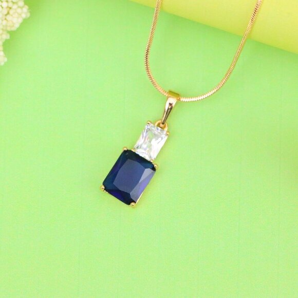 "Royal Blue Pendant with Gold-Plated Finish – Elegant Sparkle Charm, XPPT1807 - Picture 2 of 13